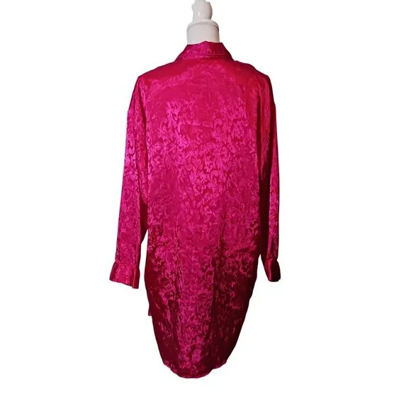 VTG Lucie Ann II Hot‎ Pink Satin Longsleeve Button-Up Collared Nightshirt Size M - Picture 5 of 10